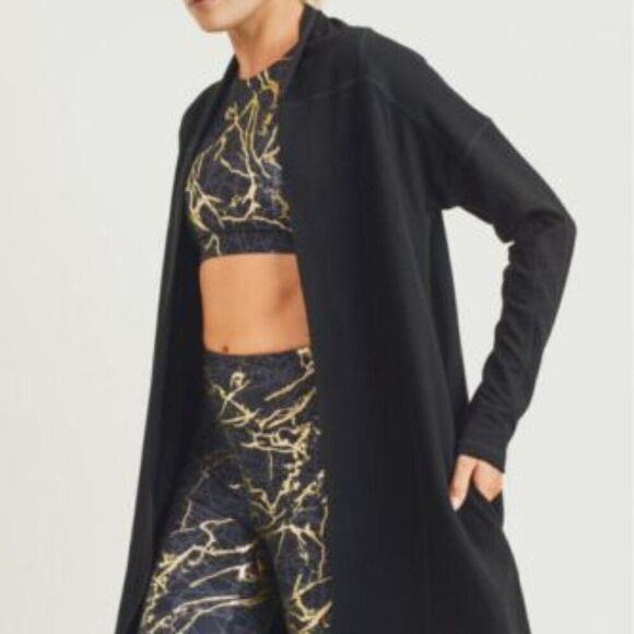 Mono B Split Back Longline Open Cardigan Long Sleeve Black Women's Size Small - Picture 1 of 3